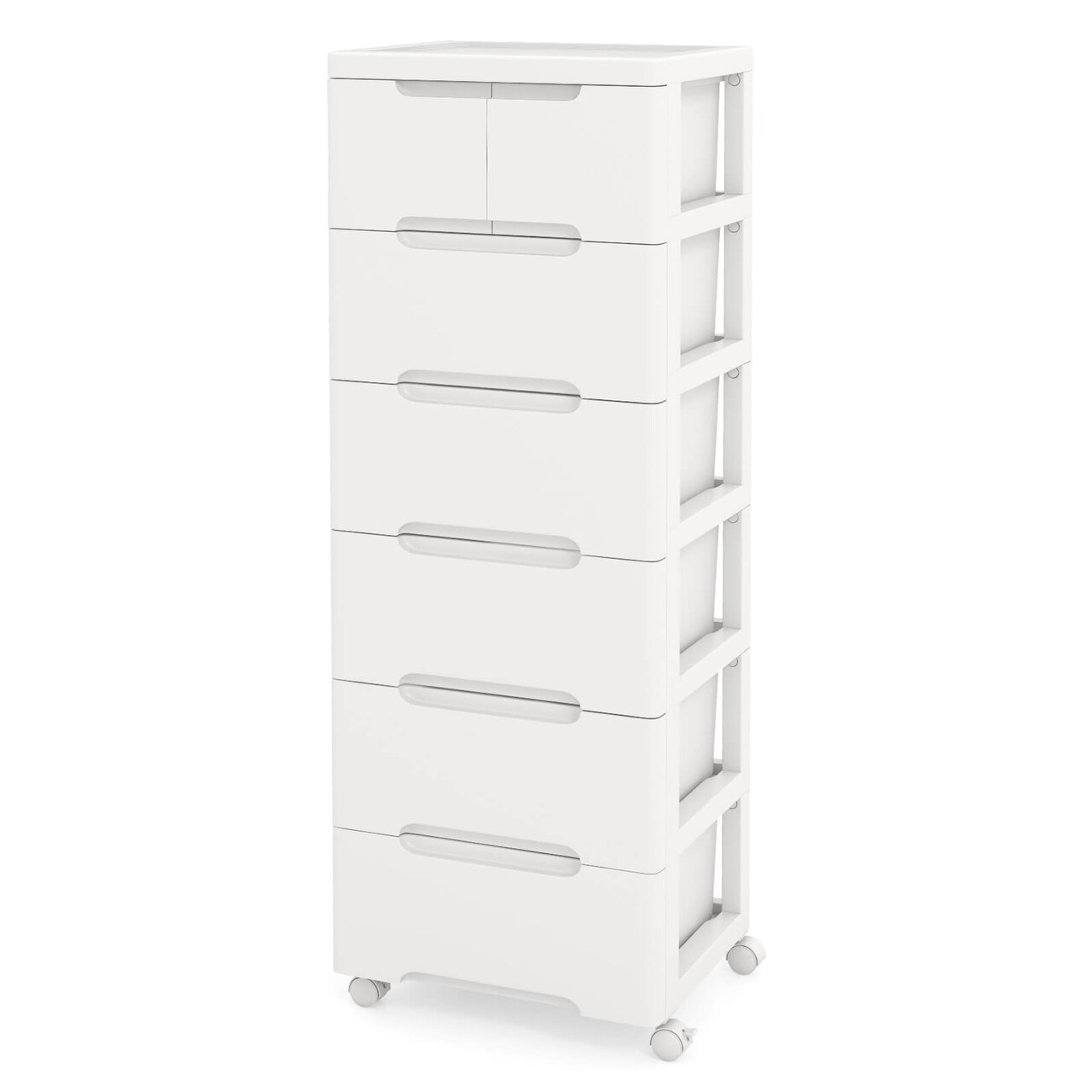 Costway 1/2 PCS 7-Drawer Plastic Rolling Storage Cart with 4 Universal Wheels Dresser Cabinet